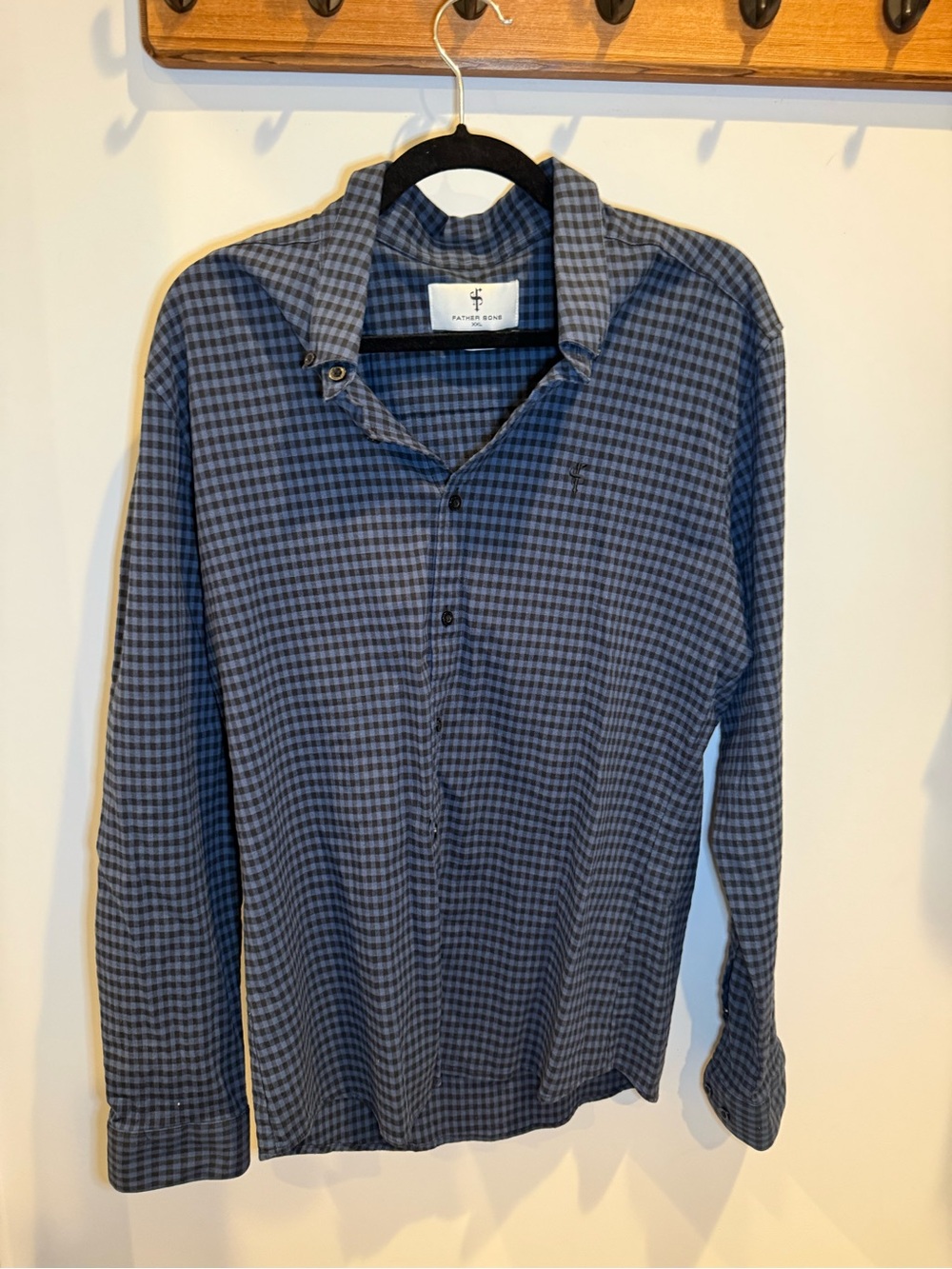 Father Sons Indigo Blue Black Checkered Long-Sleeve Button-Down Shirt